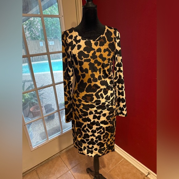 INC International Concepts Petite Leopard Print Bodycon Ruched Dress M - Picture 1 of 7